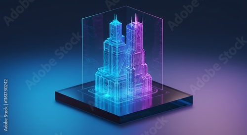Futuristic Cityscape Holographic Building Design Digital Architecture Neon Glow