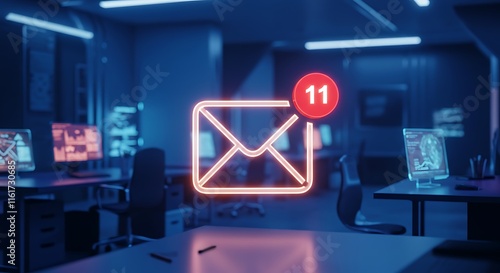 Neon Email Icon 11 New Messages Cyber Office Background