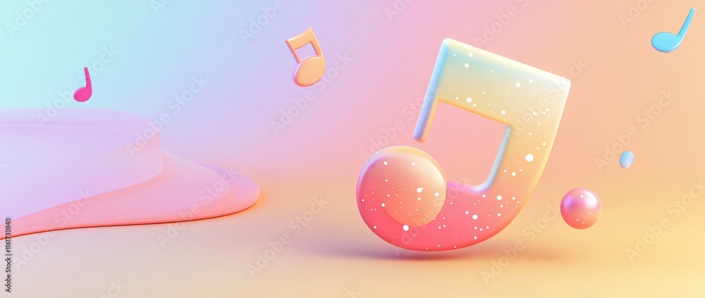 Pastel-colored musical note with sparkles on a soft background. Pastel-colored musical note with sparkles on a soft background.