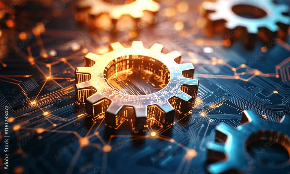 Golden Gears on Circuit Board: Technology and Innovation