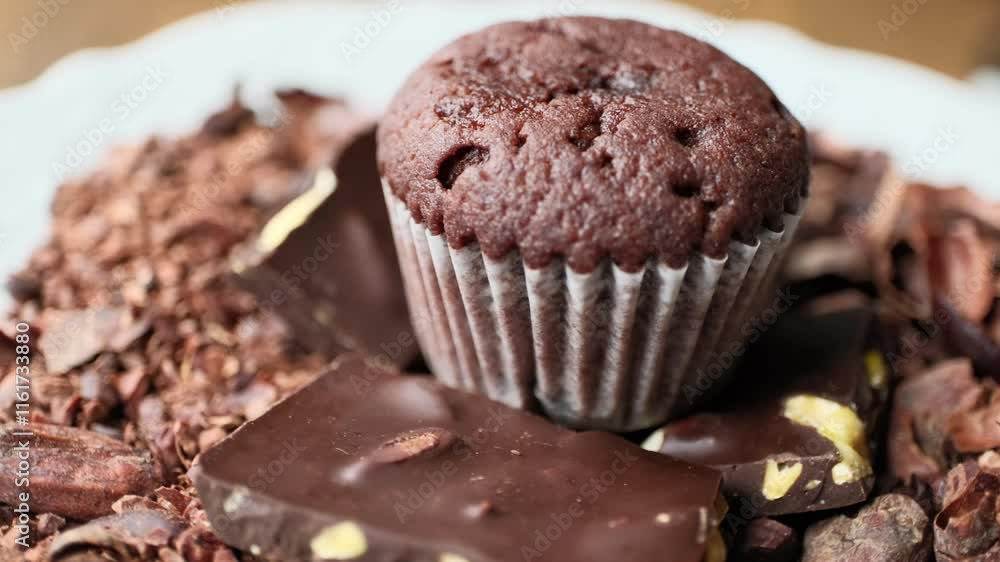 dark chocolate muffin on a plate dark chocolate muffin on a plate