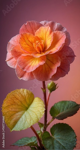 Wallpaper Mural A pink and yellow flower with green leaves. Torontodigital.ca