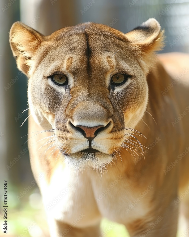 Obraz premium A close-up of a lioness displaying a calm and focused expression.
