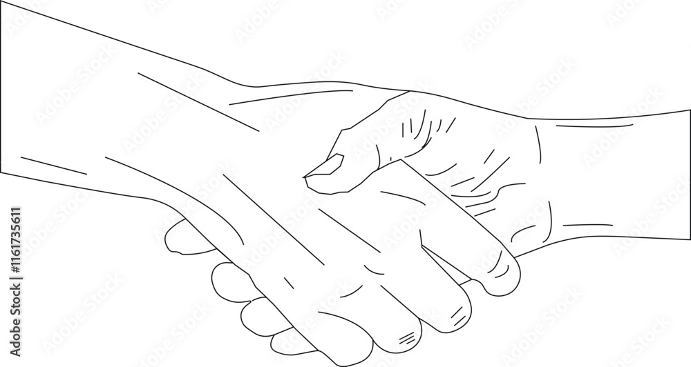 An illustration of line art depicting people shaking hands to agree on something.