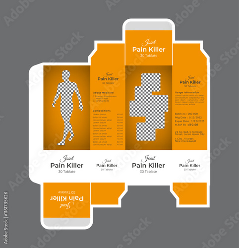 Pain killer medicine box packaging  design template, Medicine box design template 
