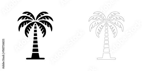 Palm Tree Icons:  A set of two simple yet elegant palm tree icons; one solid black, the other a clean line drawing. Perfect for summer branding, travel websites, or tropical designs. 