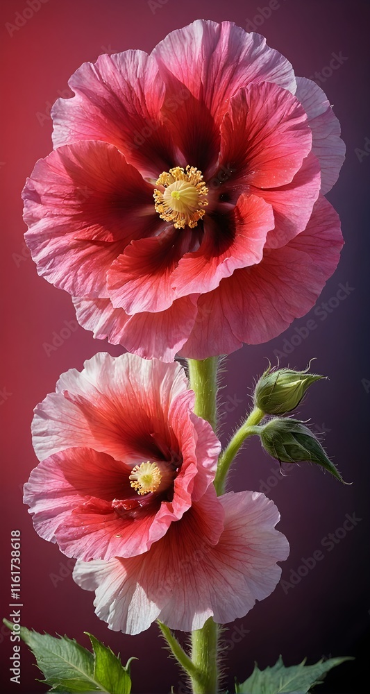 Fototapeta premium A couple of pink flowers that are next to each other.
