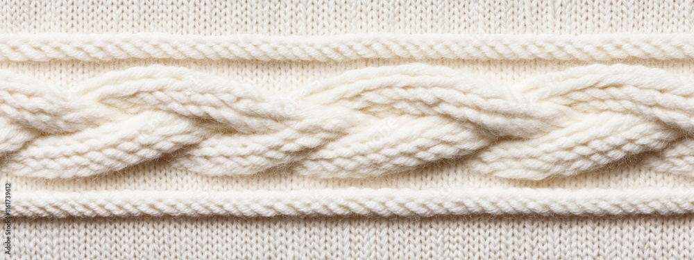 Close-up of cream-colored cable knit fabric texture. Close-up of cream-colored cable knit fabric texture.