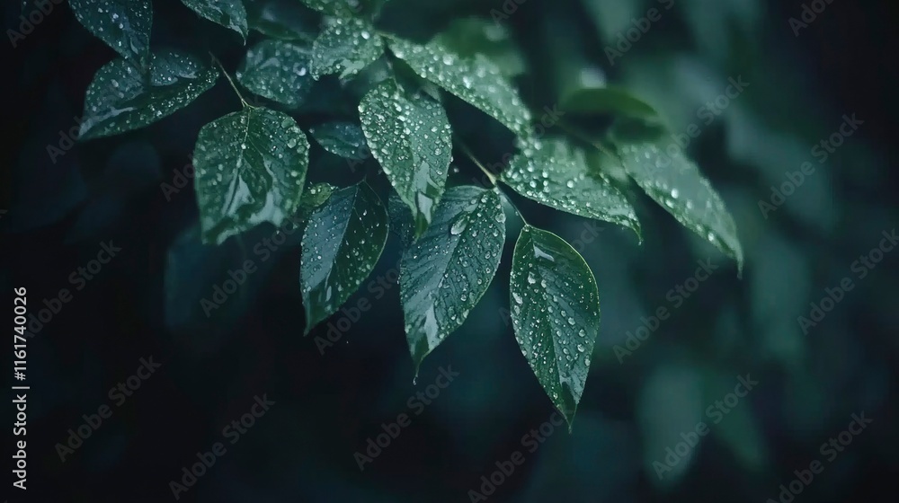 Rain Drops On Lush Green Leaves Of A Plant Rain Drops On Lush Green Leaves Of A Plant