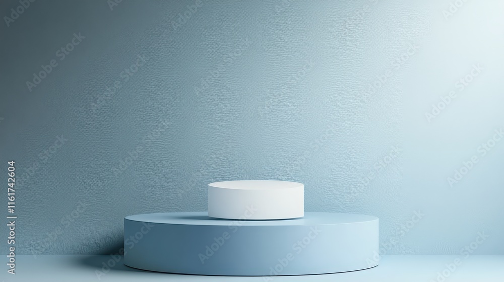Minimalist Display Featuring White Cylinder On Blue Platform Minimalist Display Featuring White Cylinder On Blue Platform