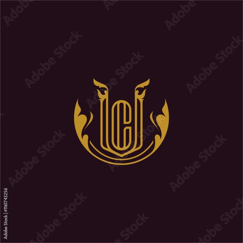 a sophisticated and elegant logo design set against a dark, rich background. 