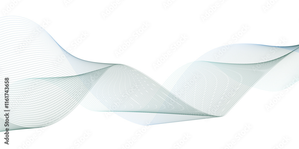 Abstract flowing wave lines on white background. Dynamic sound wave. Modern green blue gradient wavy lines. Design element.