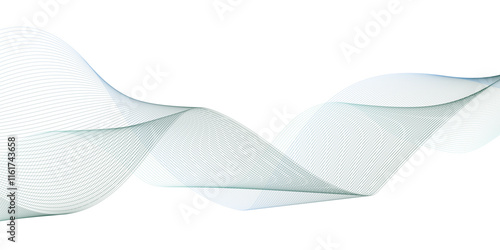 Abstract flowing wave lines on white background. Dynamic sound wave. Modern green blue gradient wavy lines. Design element.