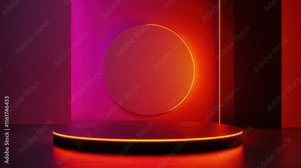 Illuminated Circular Platform Neon Background Design Illuminated Circular Platform Neon Background Design
