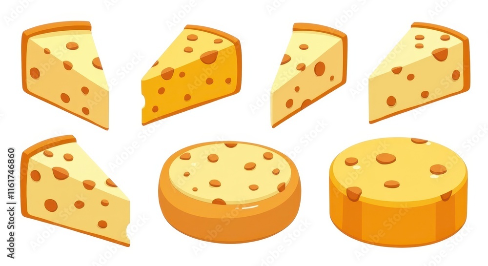 Cartoon Cheese Illustration Set with Assorted Cheese Slices and Wheels, Perfect for Dairy-Themed Design Projects Cartoon Cheese Illustration Set with Assorted Cheese Slices and Wheels, Perfect for Dairy-Themed Design Projects