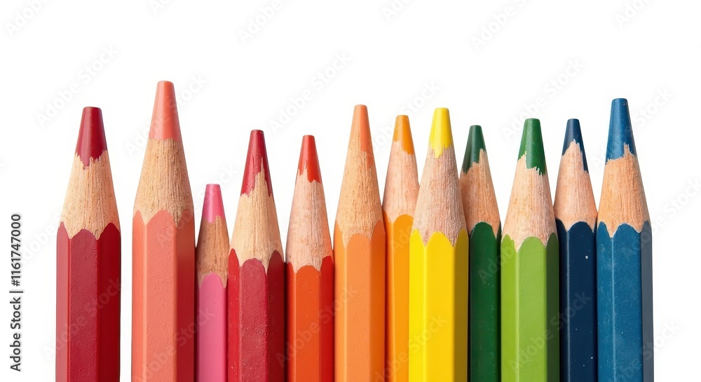 Vibrant Colored Pencils in a Row on White Background, Perfect for Art Projects and Design Inspiration Vibrant Colored Pencils in a Row on White Background, Perfect for Art Projects and Design Inspiration