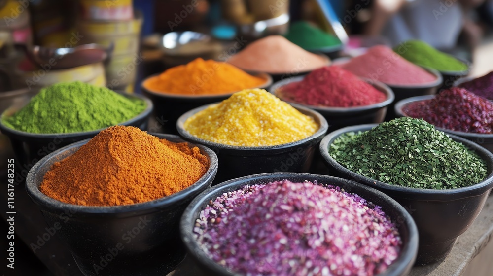 Vibrant spices in bowls, showcasing a colorful array of flavors. Vibrant spices in bowls, showcasing a colorful array of flavors.