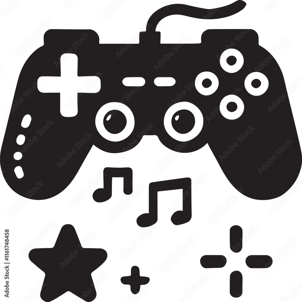 Obraz premium Gaming controller vector icon, Gaming controller vector illustration, Gaming controller silhouette vector black and white