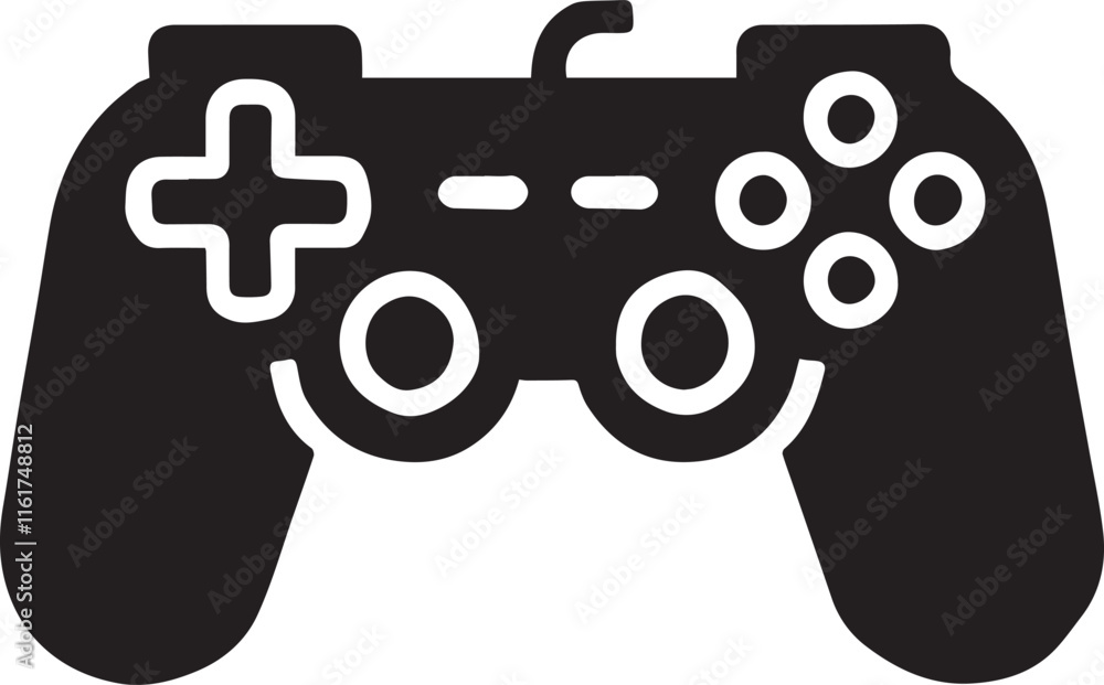 Obraz premium Gaming controller vector icon, Gaming controller vector illustration, Gaming controller silhouette vector black and white