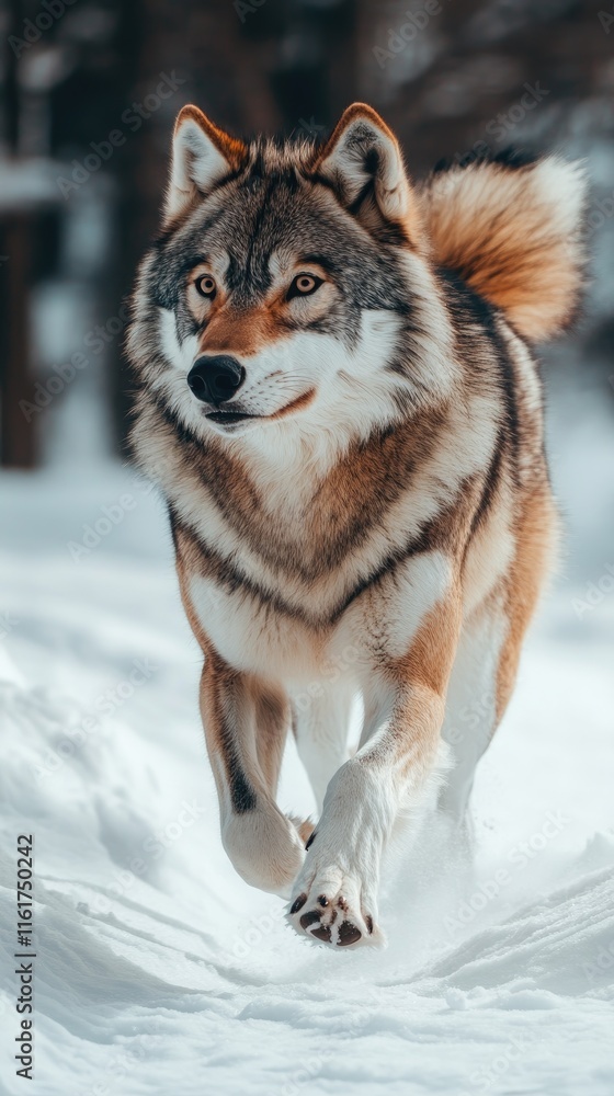 A wolf running gracefully through a snowy landscape, showcasing its natural beauty and agility. A wolf running gracefully through a snowy landscape, showcasing its natural beauty and agility.