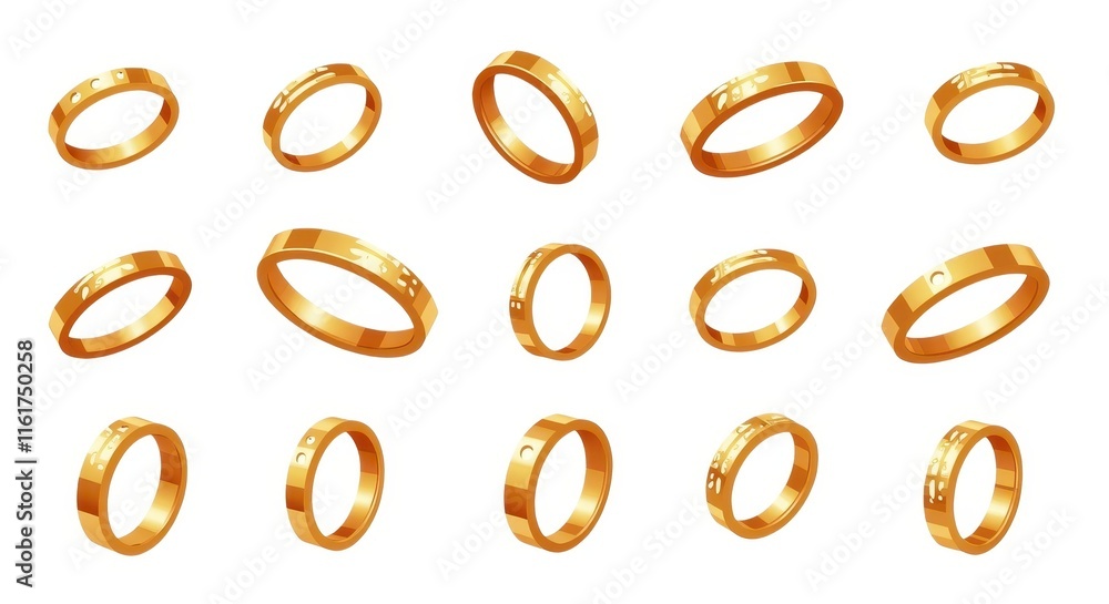 Set of Golden Rings Illustration - Collection of Shiny Gold Wedding Bands Set of Golden Rings Illustration - Collection of Shiny Gold Wedding Bands