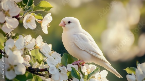 Serene White Bird Amidst Blossoming Apple Tree photo