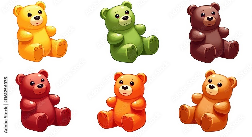 Fototapeta premium Cute Colorful Teddy Bear Collection Illustration, Perfect for Children's Design Projects and Toy Stores