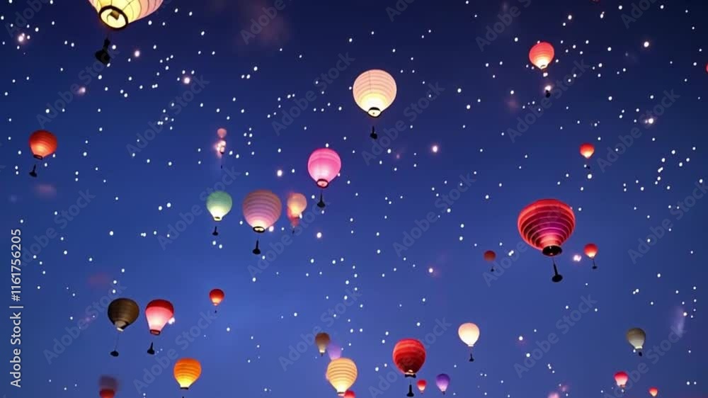 3D lantern festival with glowing paper lanterns floating into the night sky, symbolizing wishes for the new year 3D lantern festival with glowing paper lanterns floating into the night sky, symbolizing wishes for the new year