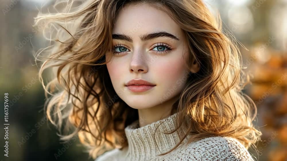 close up smiling woman face with sensual joy and peaceful atmosphere at outdoor city park close up smiling woman face with sensual joy and peaceful atmosphere at outdoor city park