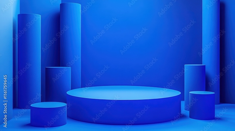 Abstract Blue Cylinders Minimalist Product Display Background Abstract Blue Cylinders Minimalist Product Display Background