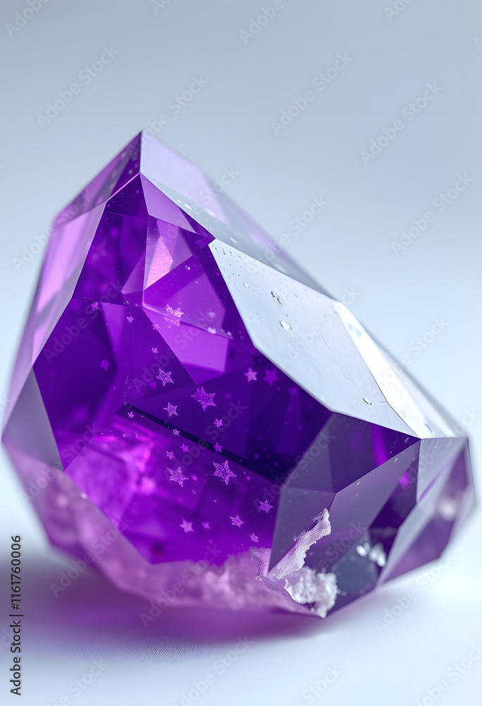 Large Purple Crystal with Star Inclusions - Gemstone Close-Up Large Purple Crystal with Star Inclusions - Gemstone Close-Up