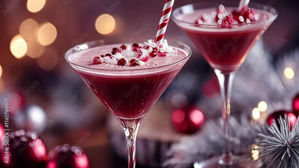 red cherry Bourbon Cocktail close up festive whimsical winter cocktail with fresh fruits red cherry Bourbon Cocktail close up festive whimsical winter cocktail with fresh fruits