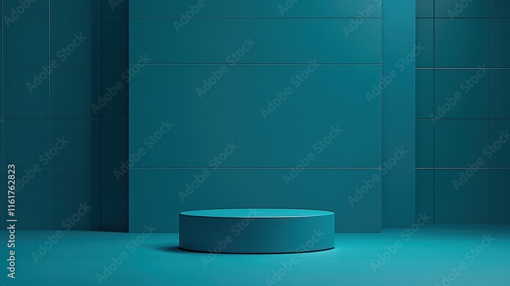 Teal Cylindrical Platform Against Teal Wall Teal Cylindrical Platform Against Teal Wall