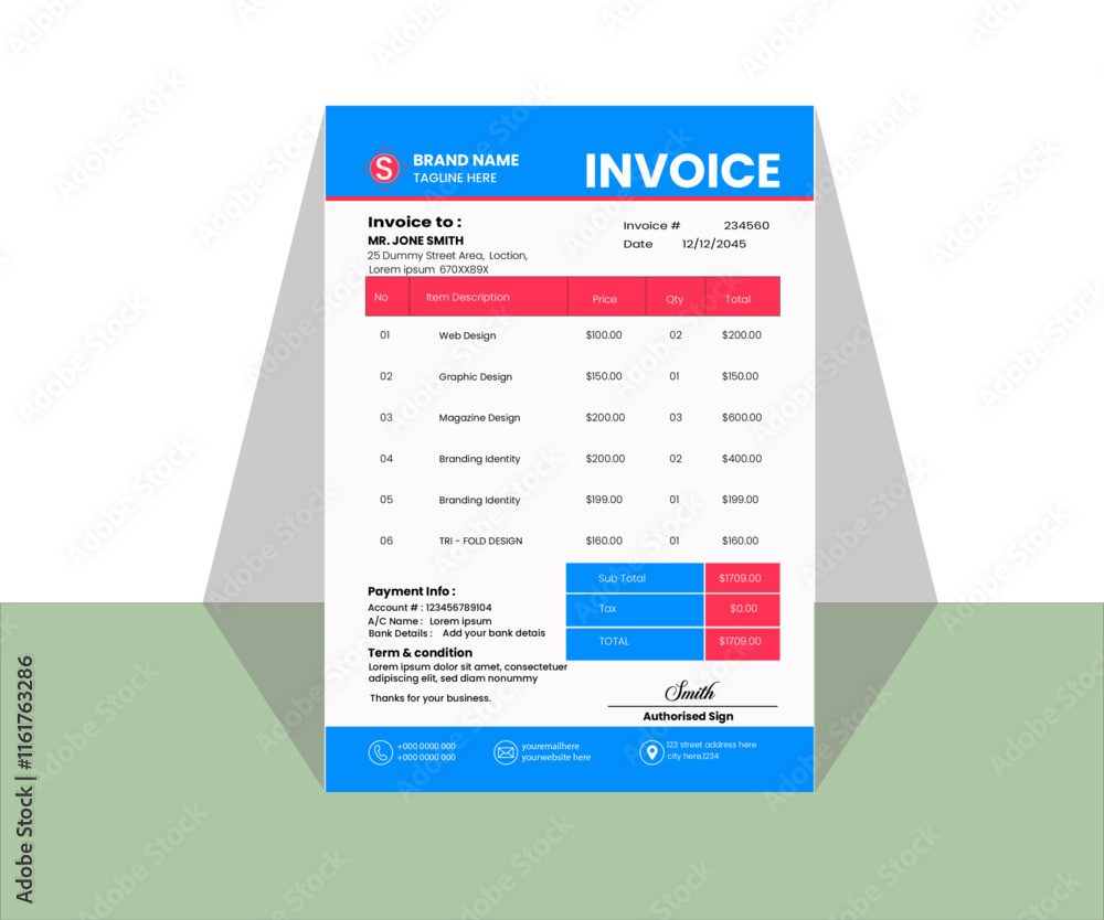 Obraz premium Invoice Layout in Bright Colors with Cyan Accents