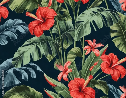 seamless pattern with red flowers
