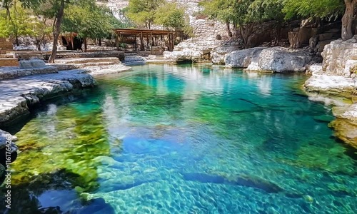 Beautiful water pools at Wadi Ash Shab, Oman