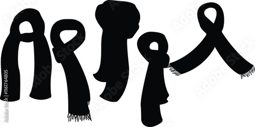 Scarf silhouette,Head scarf variety ,Black silhouette girl scarf muffler cloth icon and vector illustration