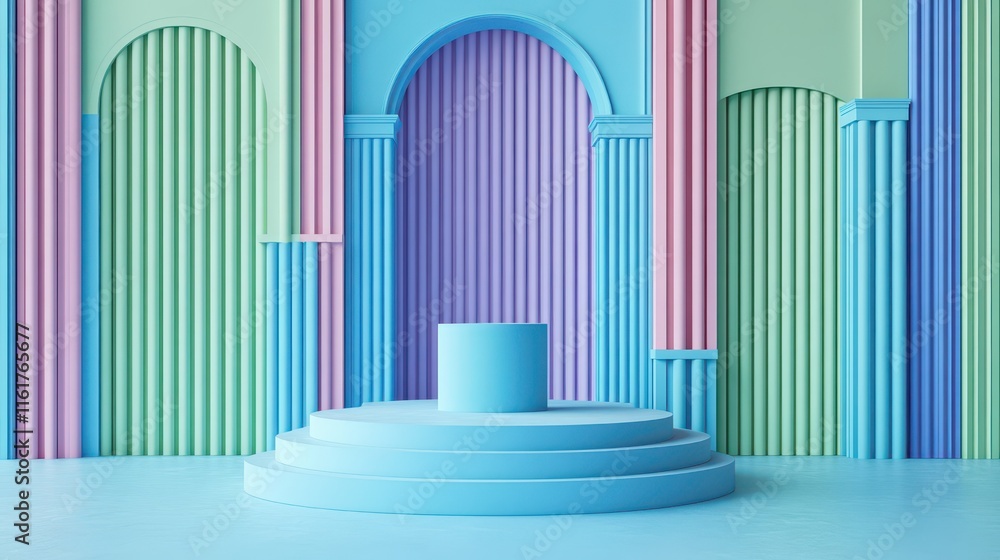 Pastel Columns Surround a Three Tiered Display Platform Pastel Columns Surround a Three Tiered Display Platform