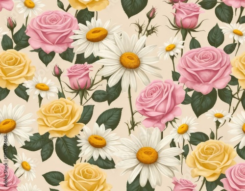 Wallpaper Mural seamless pattern with roses Torontodigital.ca