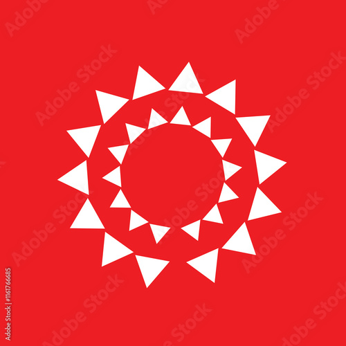 Fotografie This design features a circular arrangement of white triangles on a bold red background