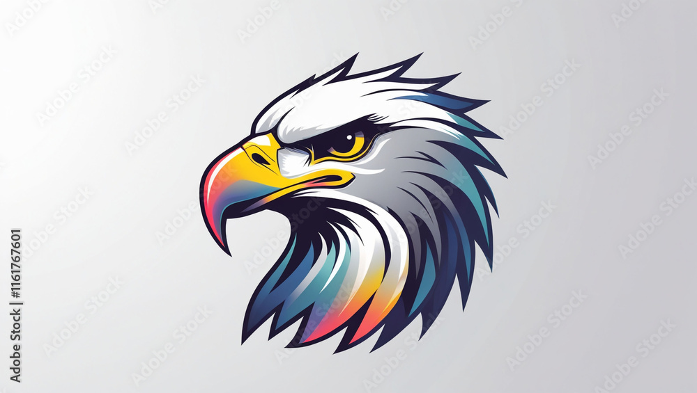 Obraz premium Abstract eagle or hawk head isolated on white background. Template for design mascot, label, badge, emblem or other branding. Vector illustration.
