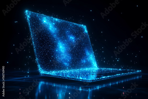 A sleek vector illustration of a laptop with a glowing screen, showcasing a modern design and digital interface. The laptop is depicted in a futuristic style, perfect for technology, business, or educ photo