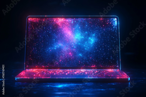 A sleek vector illustration of a laptop with a glowing screen, showcasing a modern design and digital interface. The laptop is depicted in a futuristic style, perfect for technology, business, or educ photo