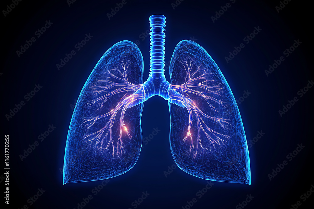 A detailed vector illustration of human lungs, highlighting their anatomical structure with vibrant colors and glowing accents. Perfect for medical, educational, or healthcare-related purposes A detailed vector illustration of human lungs, highlighting their anatomical structure with vibrant colors and glowing accents. Perfect for medical, educational, or healthcare-related purposes