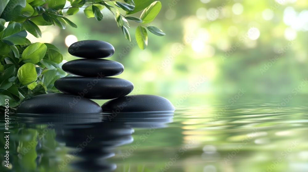 Serene Zen Garden: Stacked Stones Reflecting in Calm Water Serene Zen Garden: Stacked Stones Reflecting in Calm Water