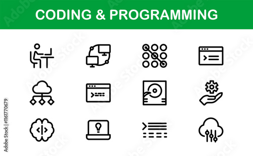 Customizable Coding and Programming Icons. Vector Graphics for Development, Design Systems, and Tech Workflows