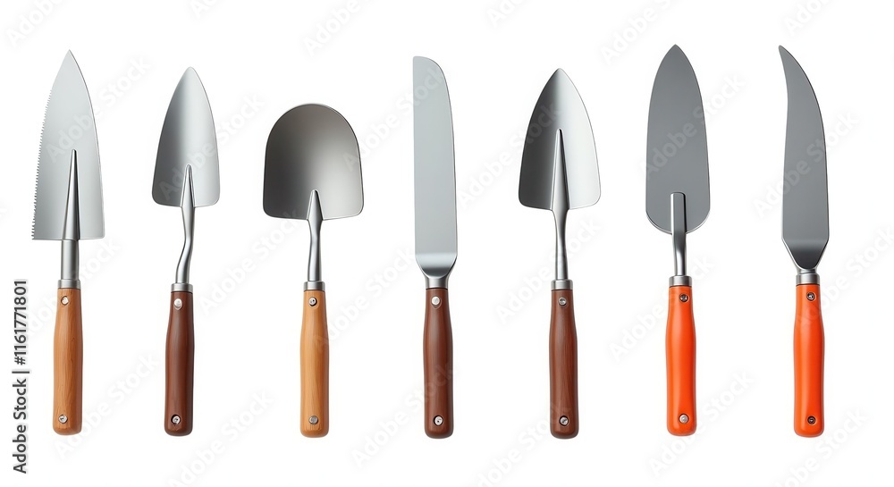 Fototapeta premium Set of Assorted Kitchen Knives with Wooden Handles for Culinary Use in a Professional Illustration
