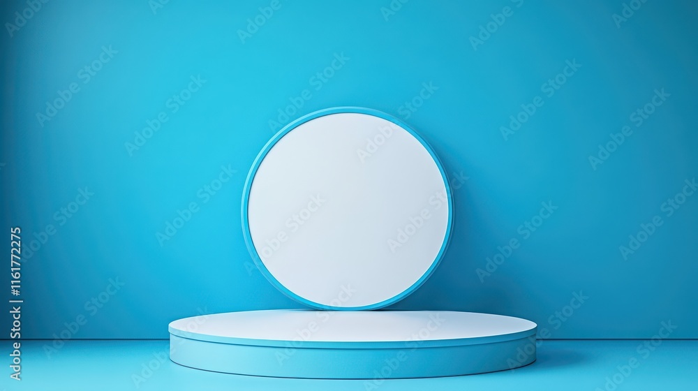 Minimalist Blue Display Stand with Oval Frame Minimalist Blue Display Stand with Oval Frame
