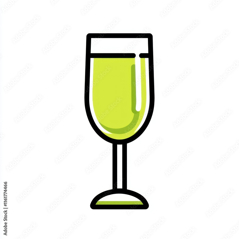 A simple line drawing of a glass of light green liquid. A simple line drawing of a glass of light green liquid.
