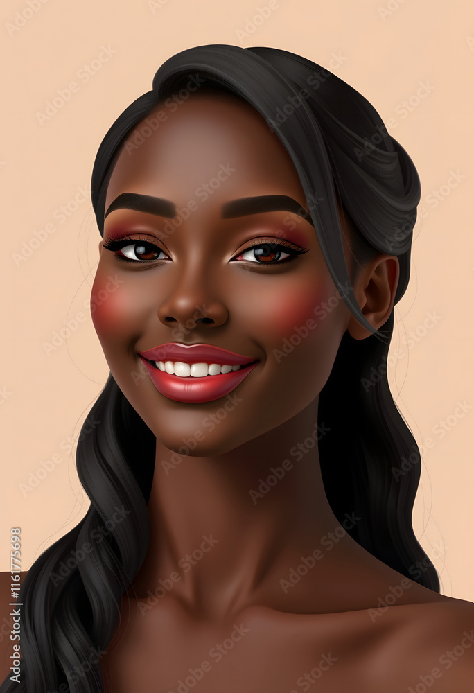 Smiling Black Woman with Radiant Makeup, Portrait Smiling Black Woman with Radiant Makeup, Portrait
